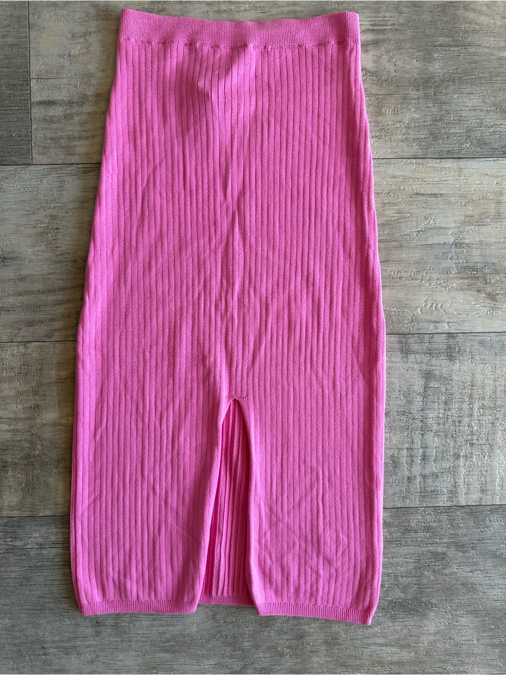 Free People Pink Ribbed Knit Midi Skirt Back Slit Size S